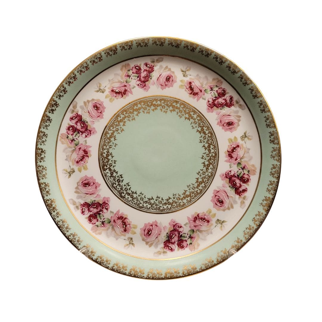 Plato en porcelana de Limoges, verde menta y rosa, pps. s. XX – Francia