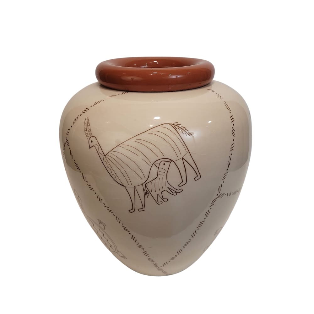 Jarrón diseño "Animales", cerámica, inspiración precolombina, 80’s - Francia