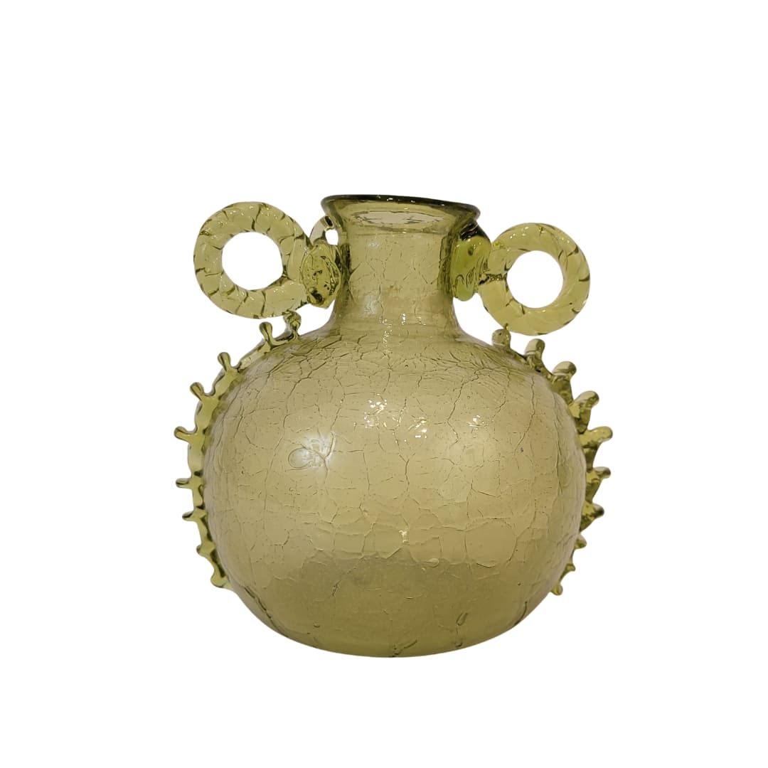 Jarrón verde formas orgánicas, vidrio soplado mallorquín, p. s. XX - España