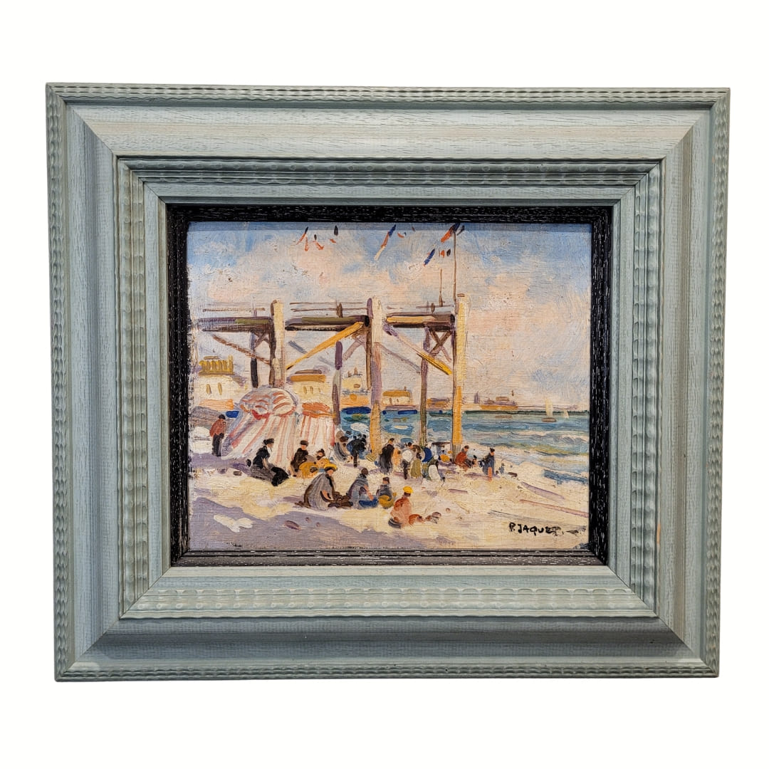 Óleo sobre tabla “Ocio en la Playa”, R. Jaquet siguiendo a Raoul Dufy, s. XX - Francia